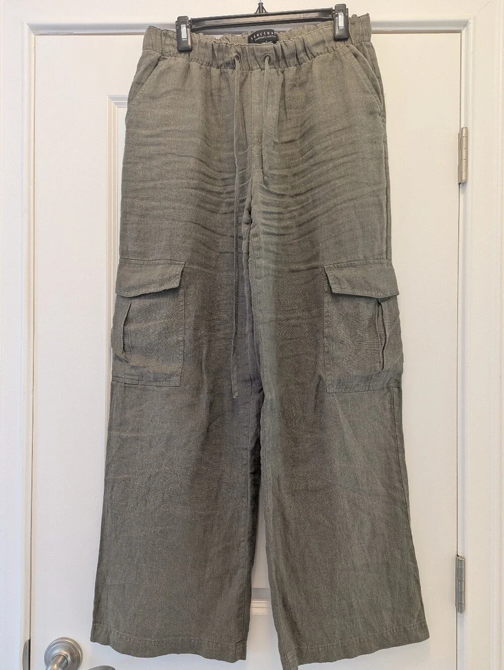 Sanctuary Standard Surplus Olive Linen Cargo Pants Size L Wide Leg